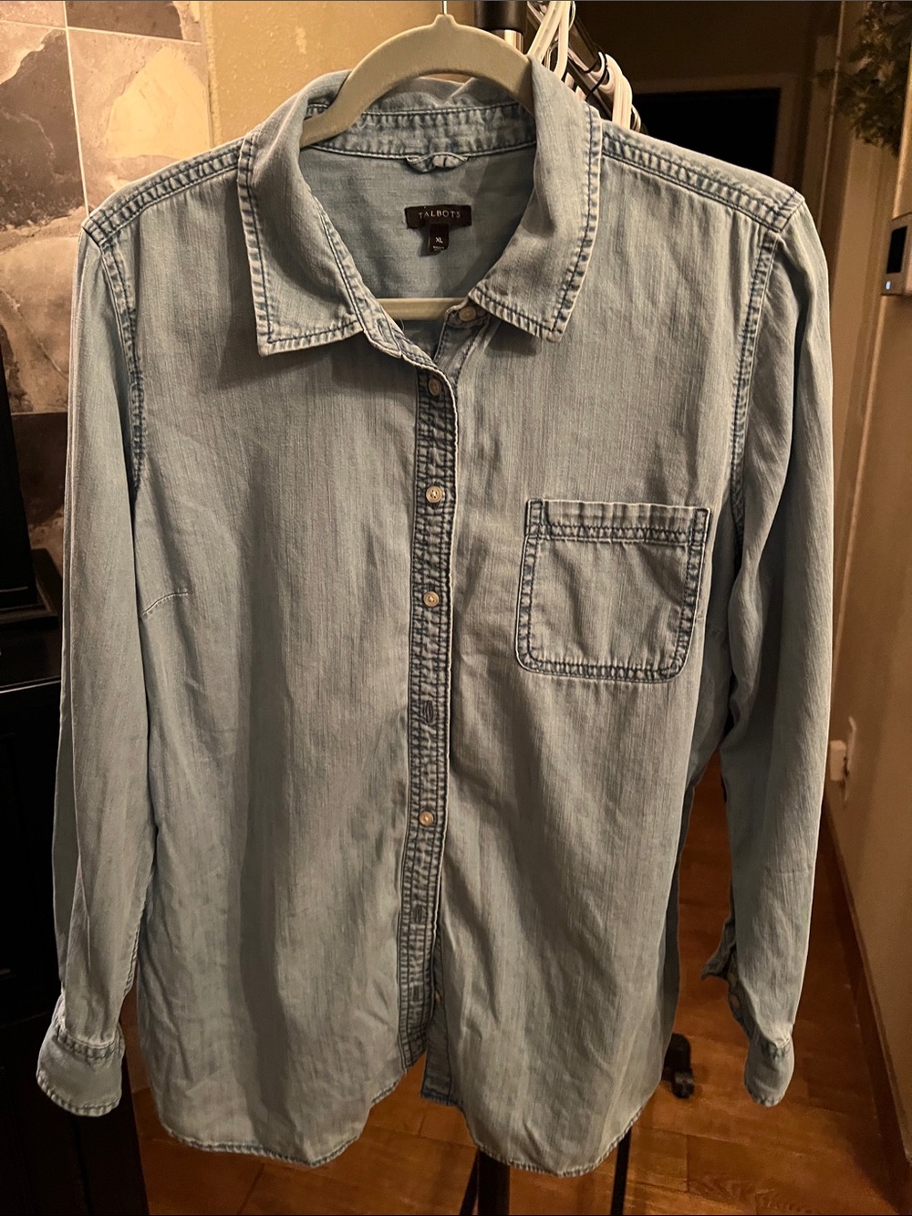Talbots Light Blue Denim Button-Down Shirt - womens Casual